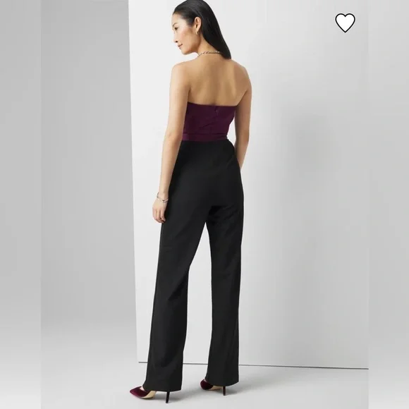 White House Black Market WHBM Strapless Twist Plum Black Jumpsuit 6 Wide Leg - Picture 2 of 10